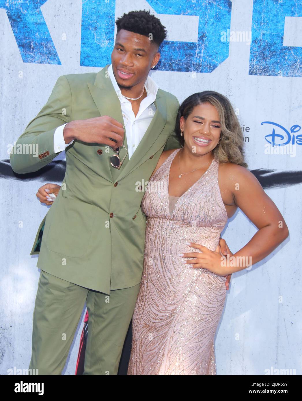 Giannis Antetokounmpo, Mariah Riddlesprigger arrives at The Disney RISE Premiere held at Disney Studios in Burbank, CA on Wednesday June 22, 2022. (Photo By Juan Pablo Rico/Sipa USA) Stock Photo