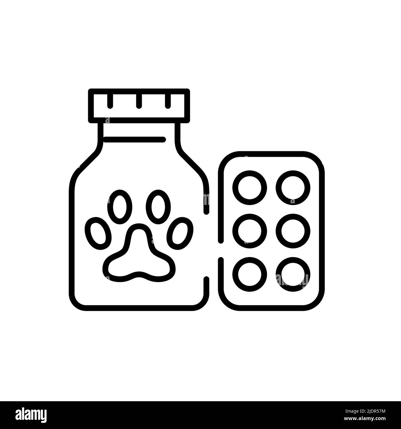 Animal medicine. Pills with paw symbol. Pixel perfect, editable stroke line icon Stock Vector