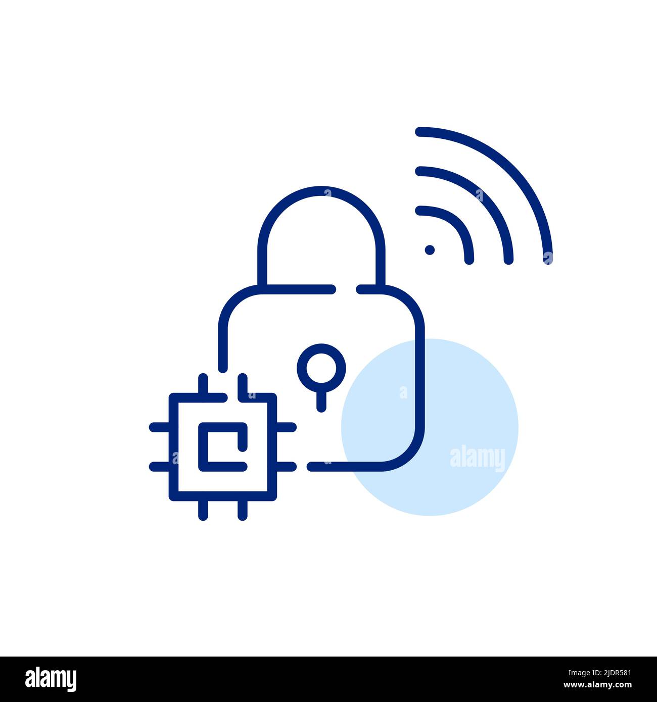 Smart lock security system with CPU. Pixel perfect, editable stroke line art icon Stock Vector