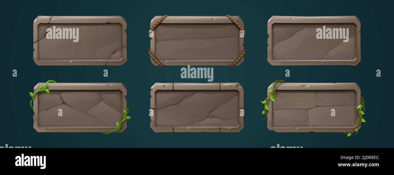 Game stone buttons, rectangular frames or ui level icons. cartoon ...
