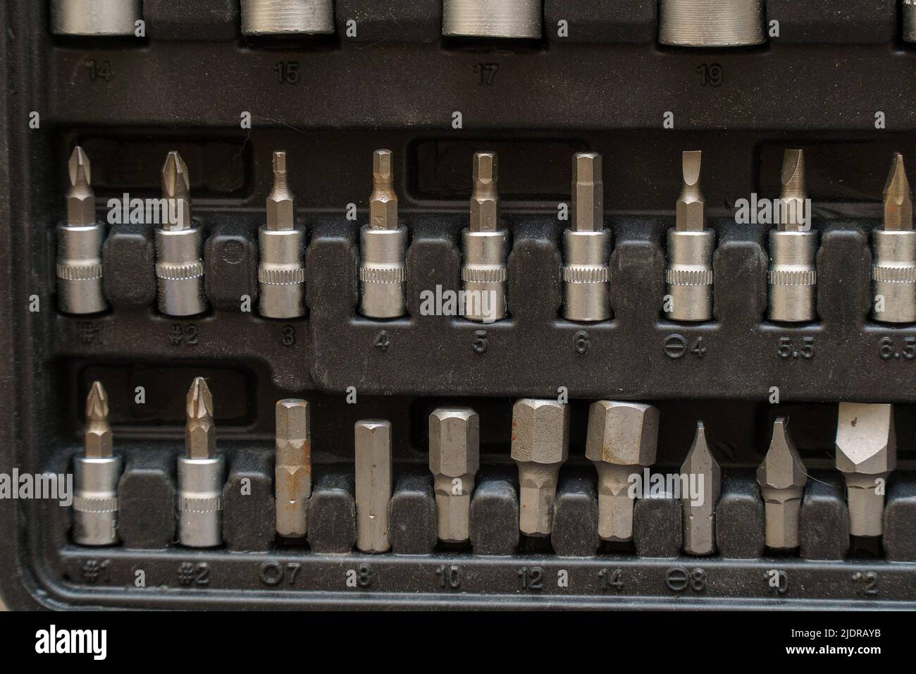 A set of torx tools, socket wrenches, screwdrivers and other tools. A tool for car repair. Selective focus Stock Photo