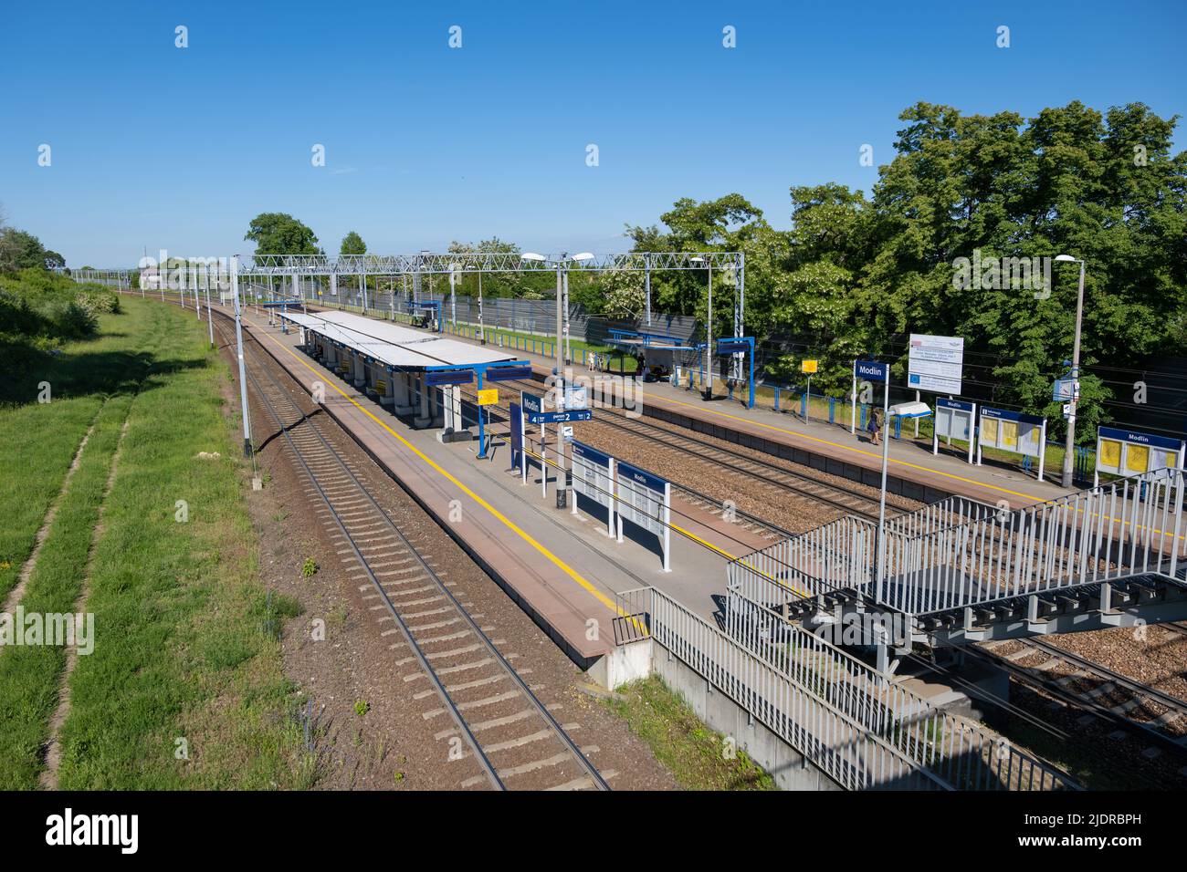 Modlin train station in Modlin, Masovia, Poland. Railway station for the Modlin Airport and Modlin Fortress. Stock Photo