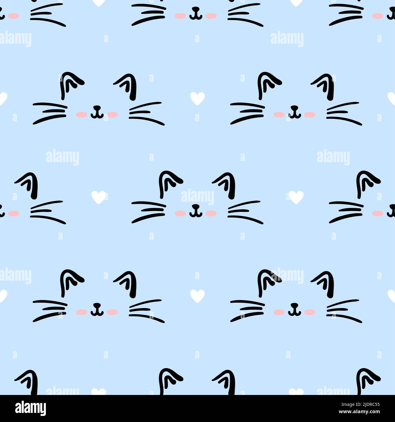 Blue cat seamless pattern. Meow and cat paws background vector ...