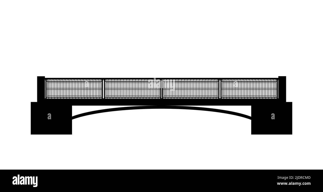little river Bridge silhouette. Transport road construction. Isolated