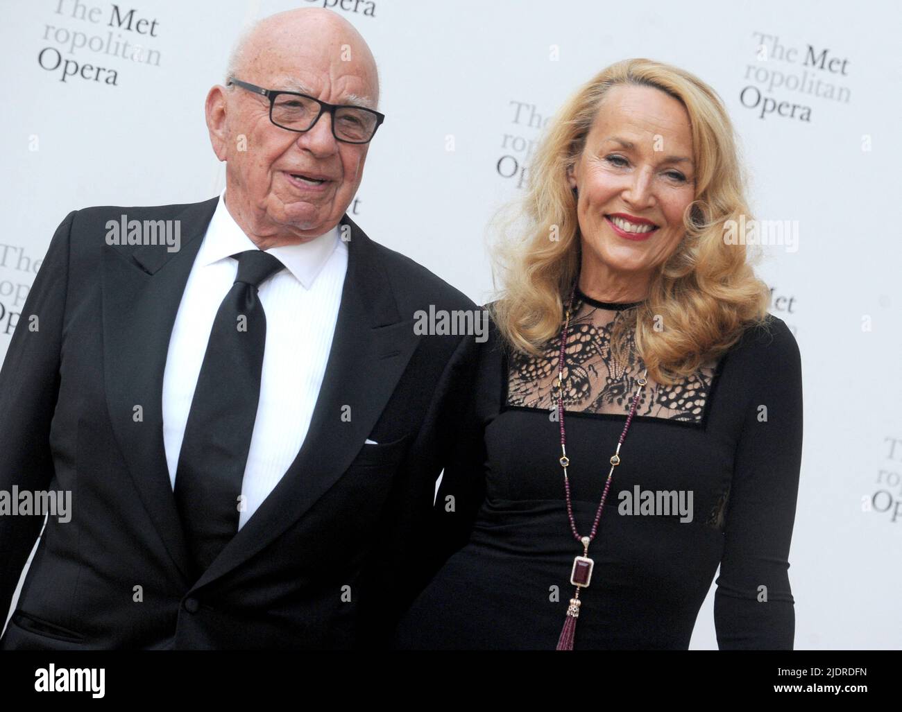 File photo dated September 25, 2017 of Rupert Murdoch and Jerry Hall attending the 2017 Metropolitan Opera Opening Night at The Metropolitan Opera House in New York City, NY, USA. Media tycoon Rupert Murdoch and model Jerry Hall are getting divorced, the New York Times reported Wednesday, citing two people with knowledge of the matter. It will be the fourth divorce for the 91-year-old Murdoch, who married Hall, 65, in London in March 2016. Photo by Dennis Van Tine/ABACAPRESS.COM Stock Photo