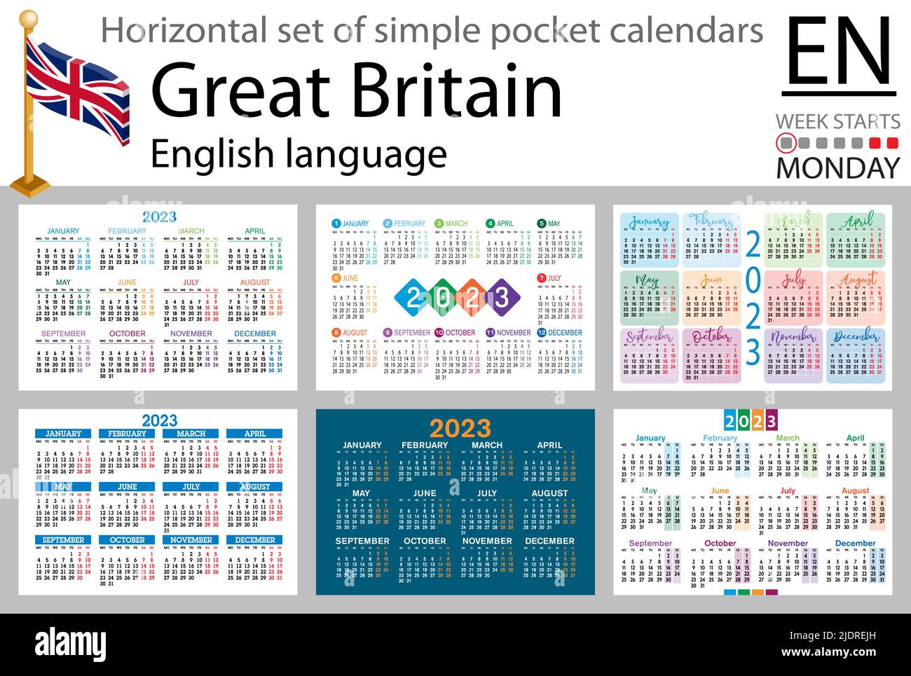 English horizontal pocket calendar for 2023 (two thousand twenty three