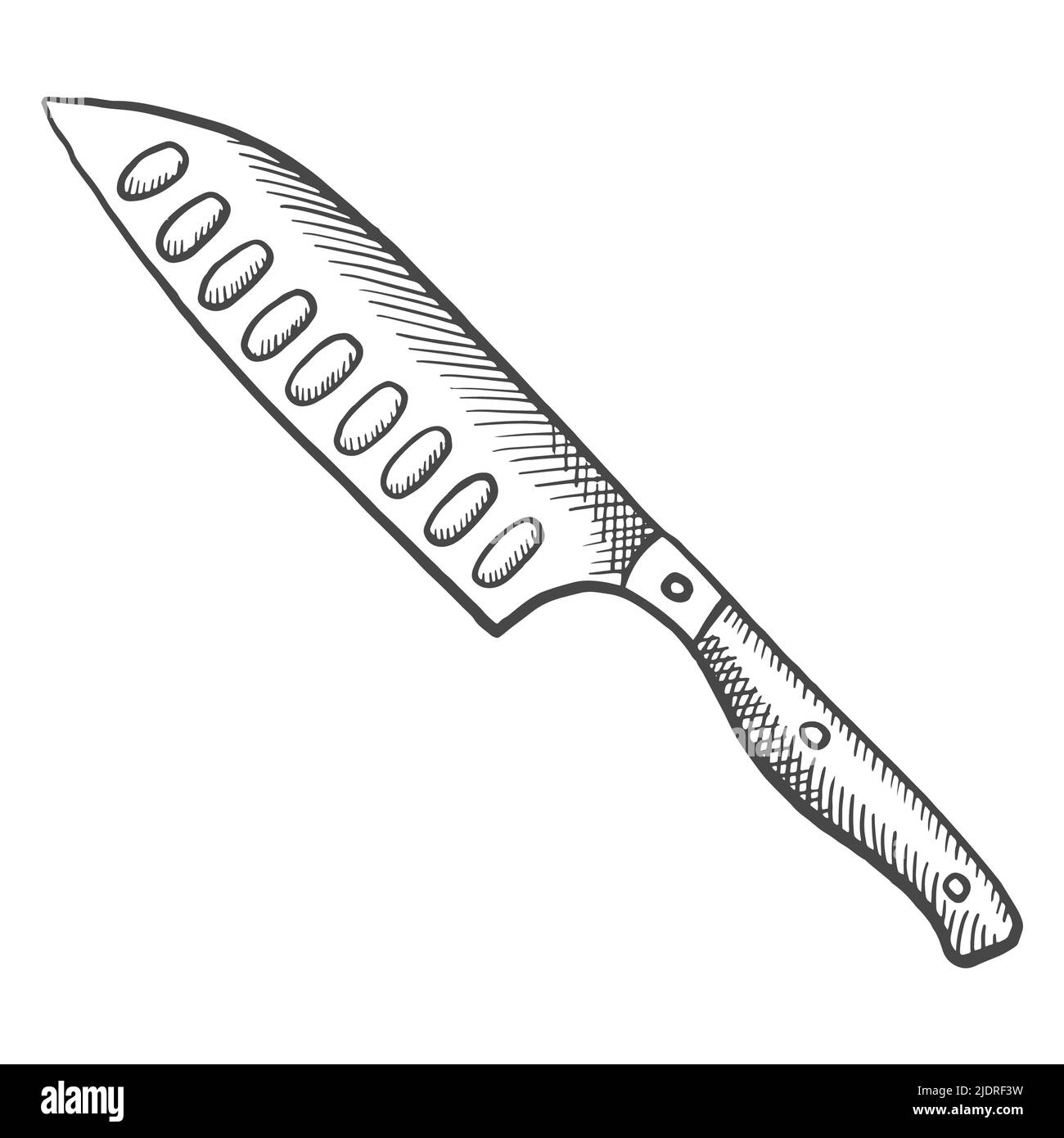 kitchen santoku knife isolated doodle hand drawn sketch with outline ...