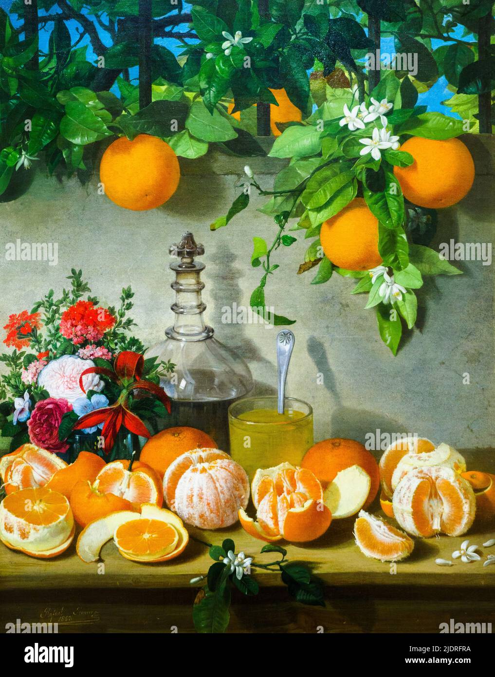 Still life with Oranges (1863) by Rafael Romero Barros (1832-1895) oil on canvas Stock Photo