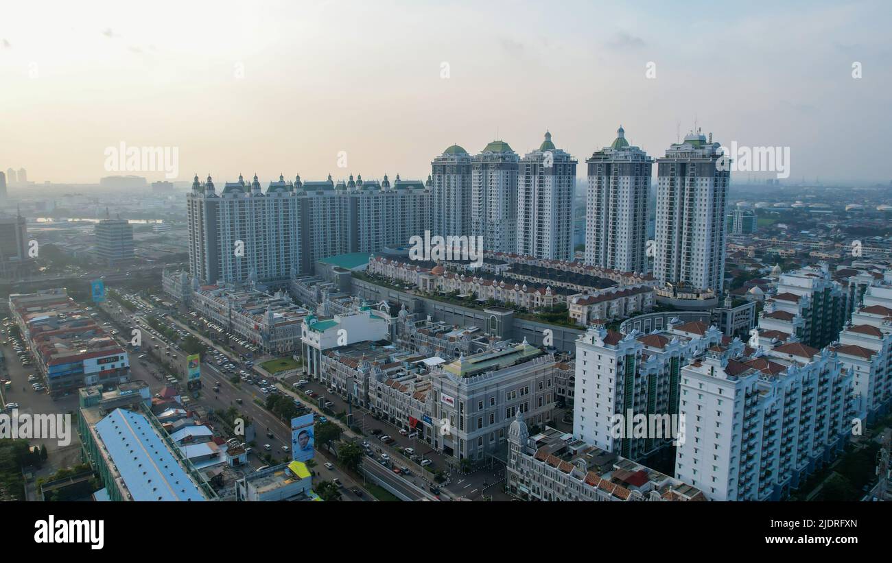 Aerial view of new green urban landscape in the city. Cityscape of a ...