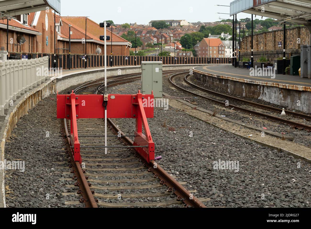 Whitby Railway Station on first day of RMT national strike. Empty station and platform with no passengers. Yorkshire,UK Stock Photo