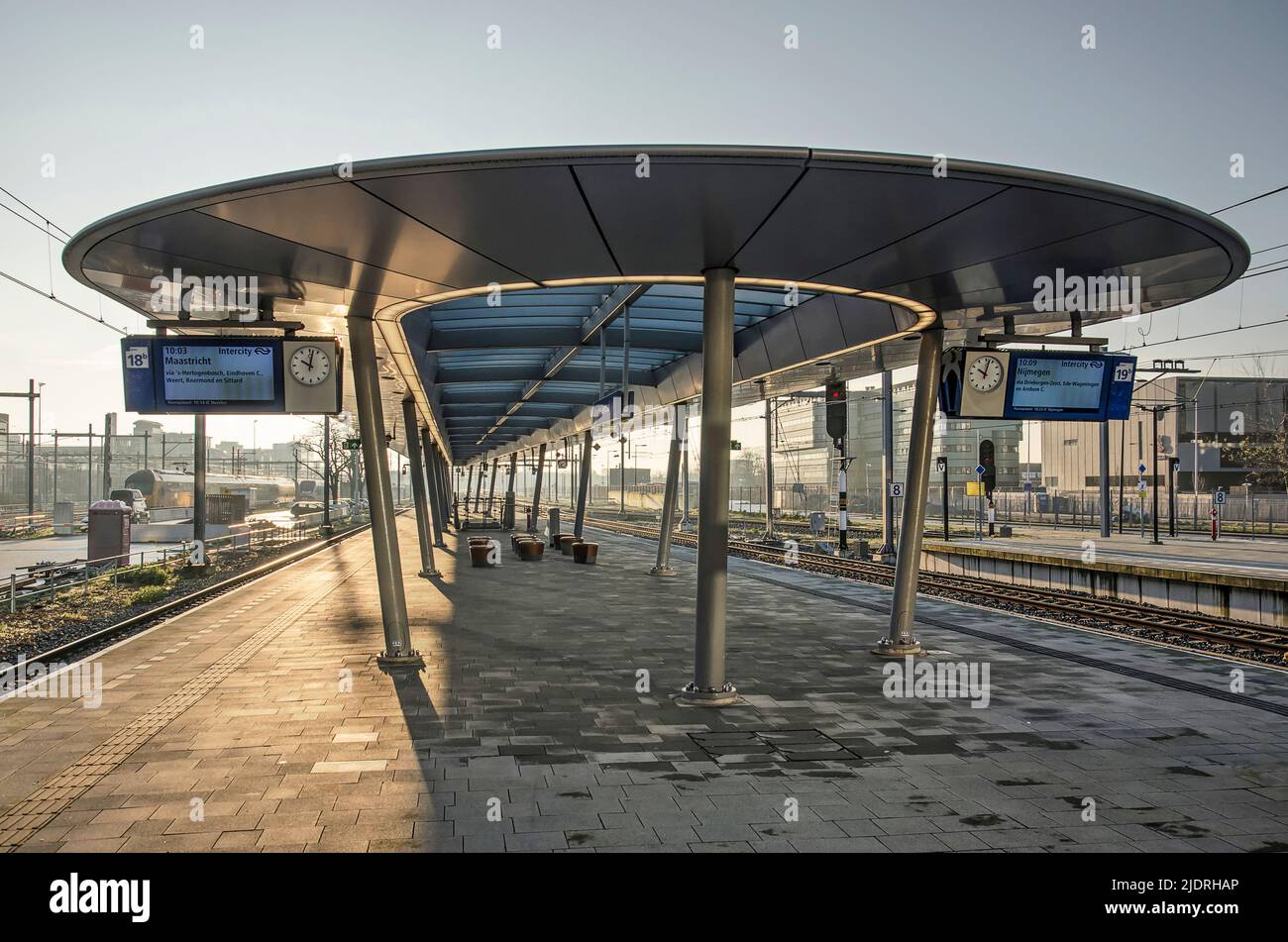 Utrecht, The Netherlands, December 27, 2019: modern roof on a platform at the central railway station Stock Photo