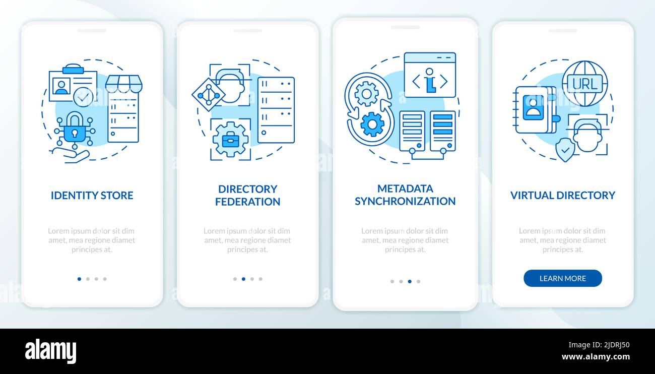 Directory services blue onboarding mobile app screen Stock Vector