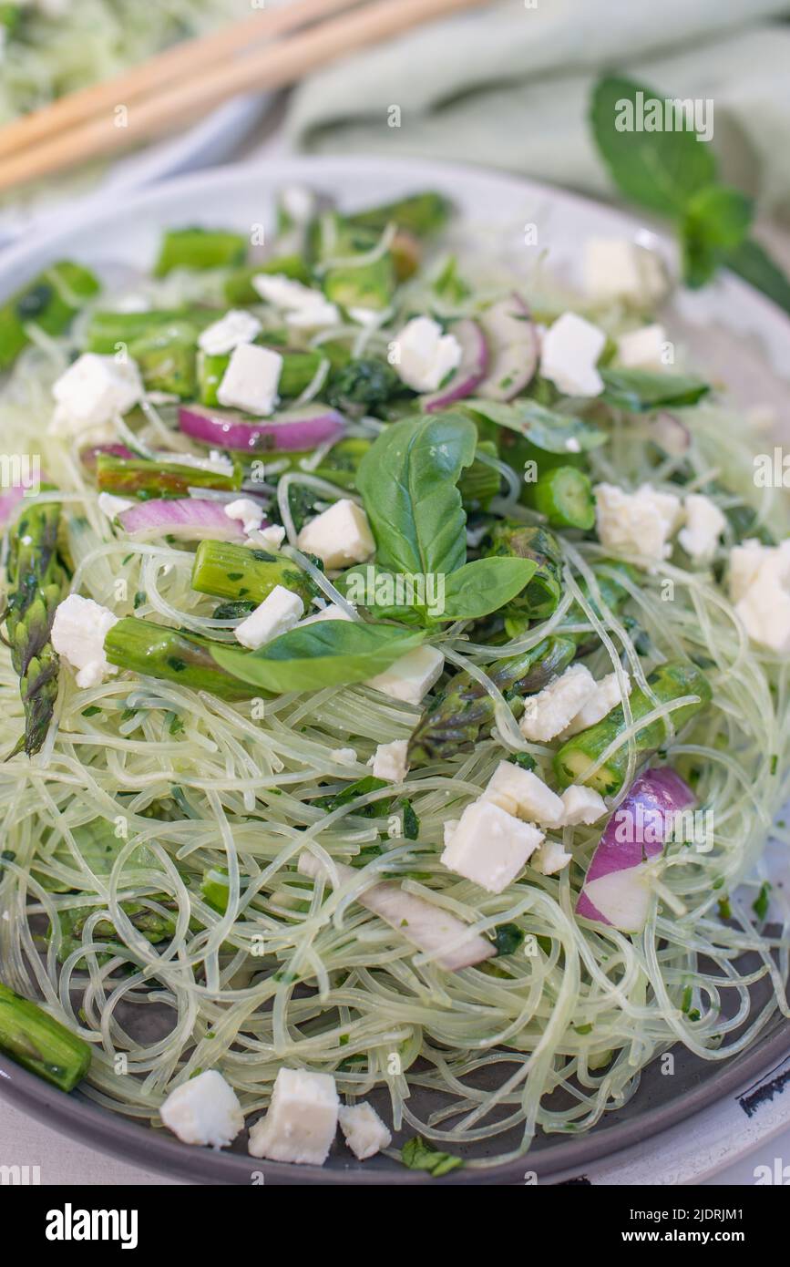 healthy vermicelli noodle salad with asparagus Stock Photo