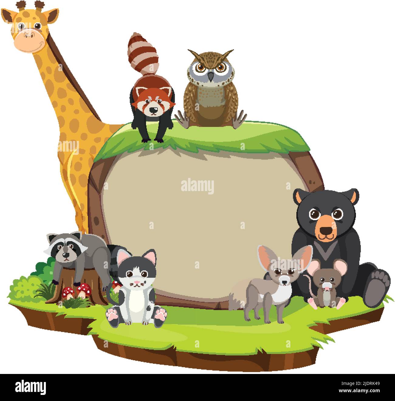 Wild animals with blank board template illustration Stock Vector Image ...