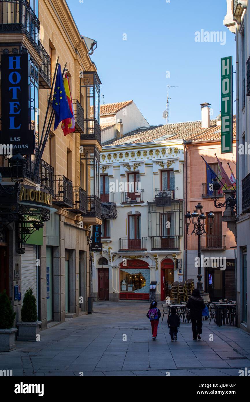 Street scene. Ávila old town, Spain. Calle Alemania looking south. Stock Photo