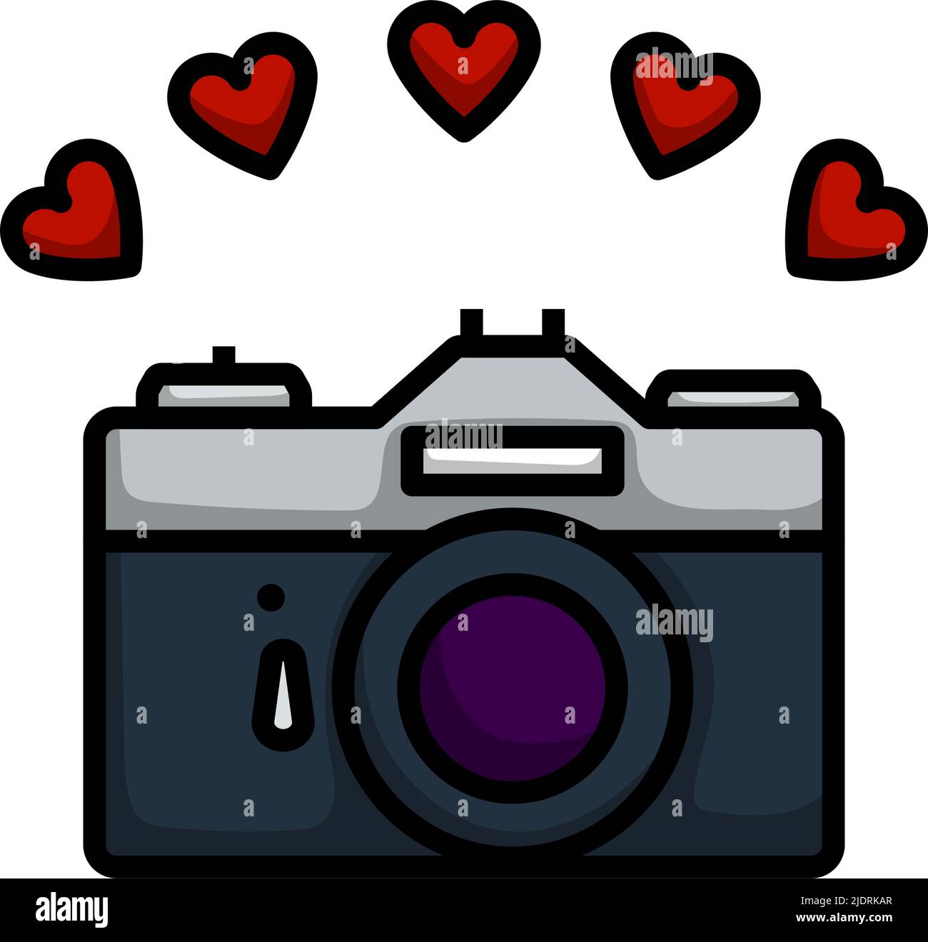 Camera With Hearts Icon. Editable Bold Outline With Color Fill Design
