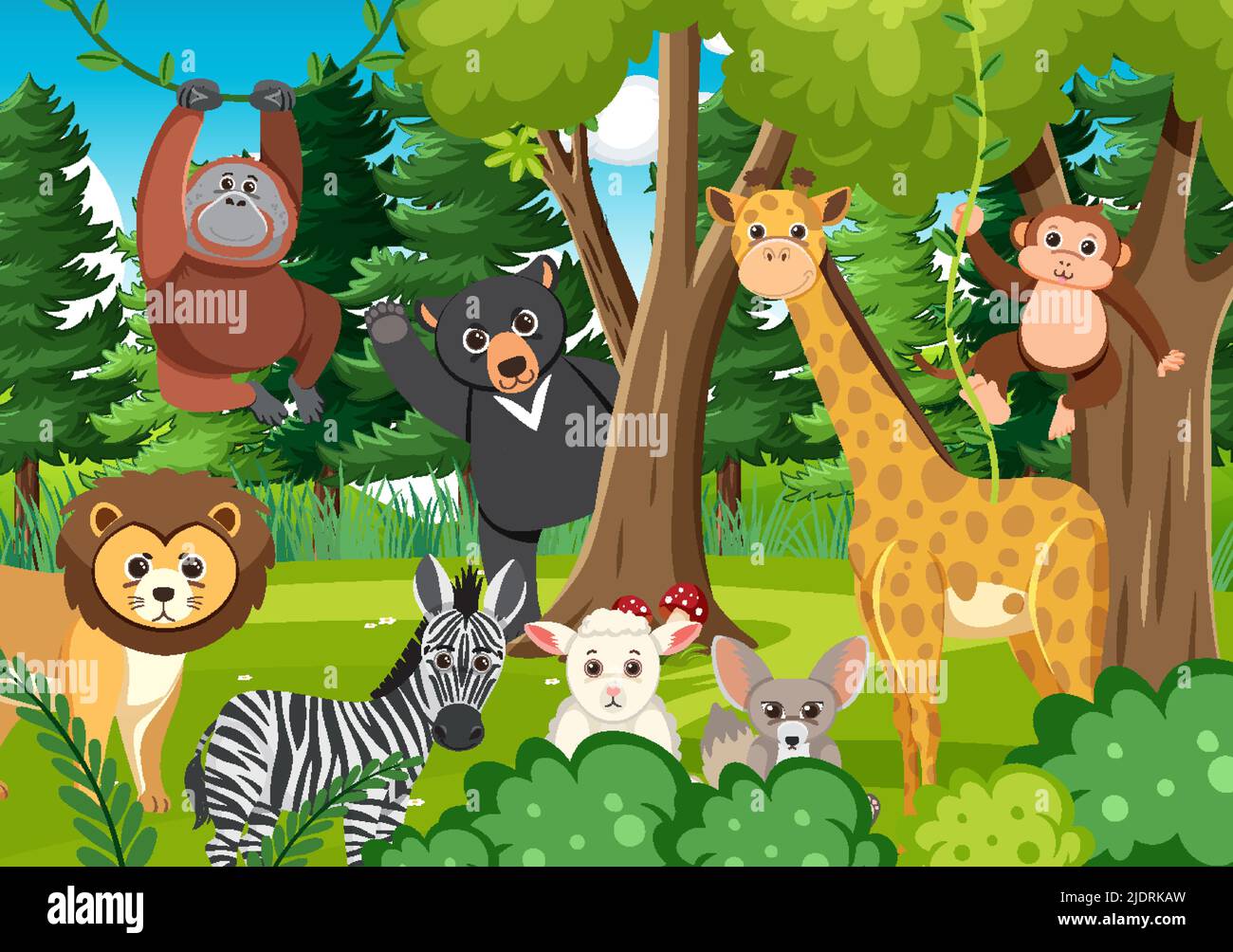 Cute wild animals in the forest illustration Stock Vector Image & Art ...
