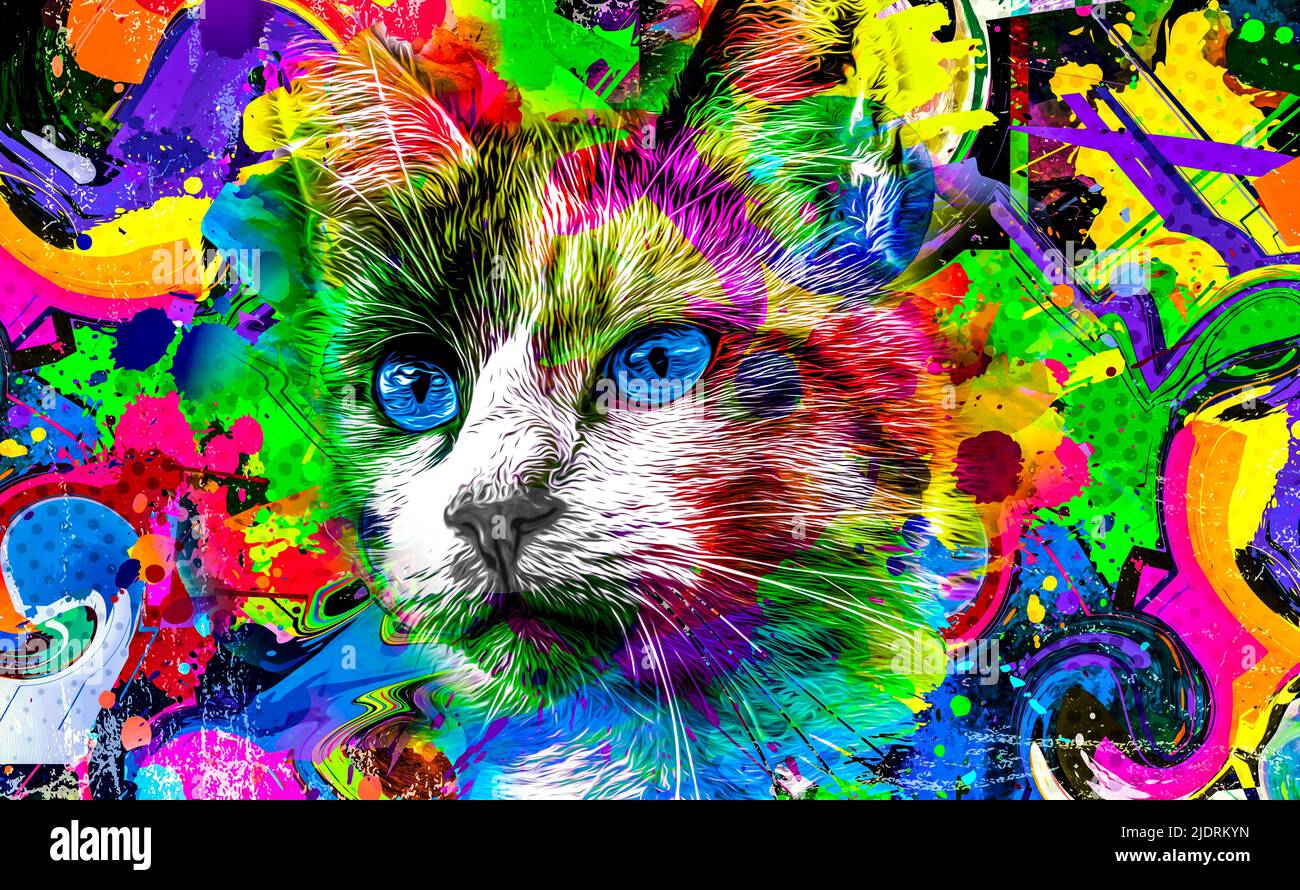 abstract colorful cat muzzle illustration, graphic design concept Stock ...