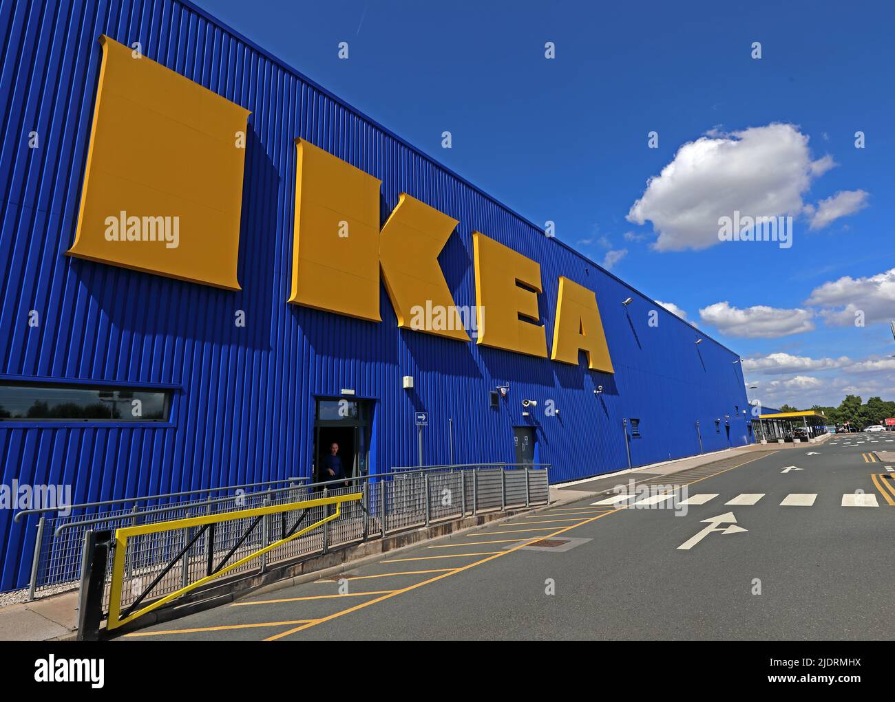 IKEA Swedish flat-pack furniture superstore at Warrington, UKs first, opened in 1987,910 Europa Blvd, Westbrook, Warrington, Cheshire WA5 7TY Stock Photo