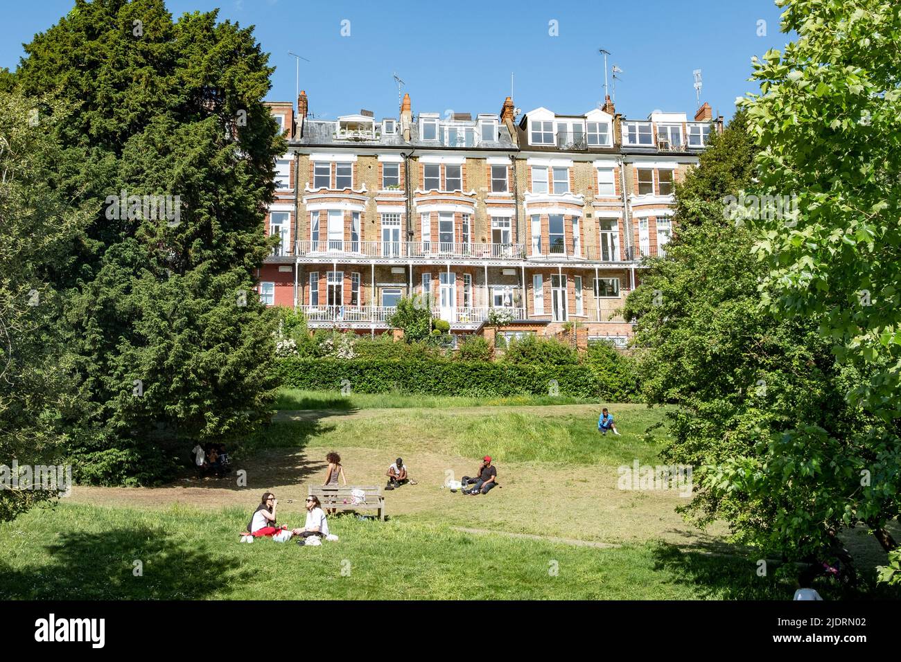 London May 2022 Richmond residential buildings and people relaxing in