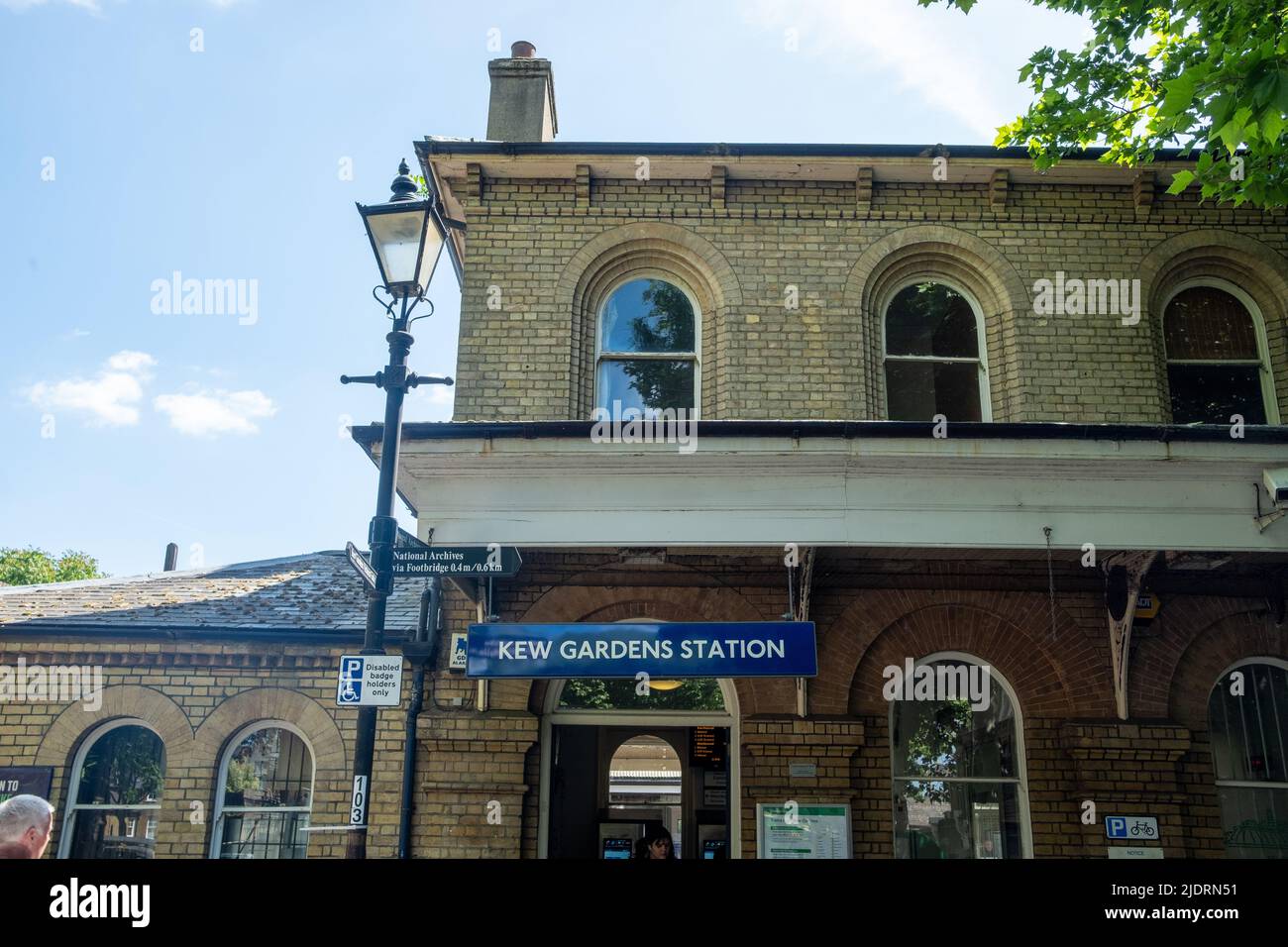 London- May 2022: Kew Gardens Underground station. A District Line story in south west London Stock Photo