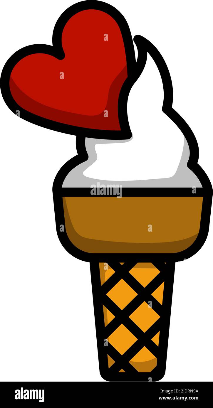 Valentine Icecream With Heart Icon. Editable Bold Outline With Color ...