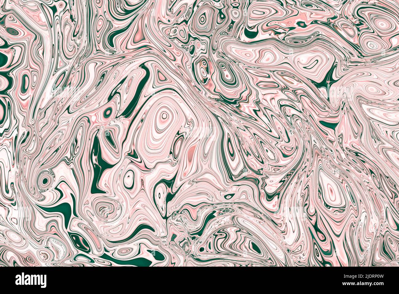 Psychedelic ink bubbles background with mixed pink and dark green paints. Conceptual fluid with acrylic painting in chaotic and grotesk mood. Marble w Stock Photo