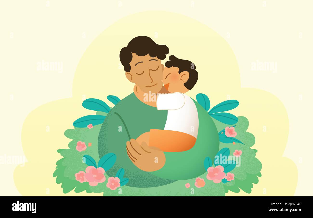 Happy father's day celebration vector card illustration. Darkskinned