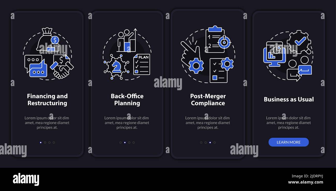 Business merger stages night mode onboarding mobile app screen Stock ...