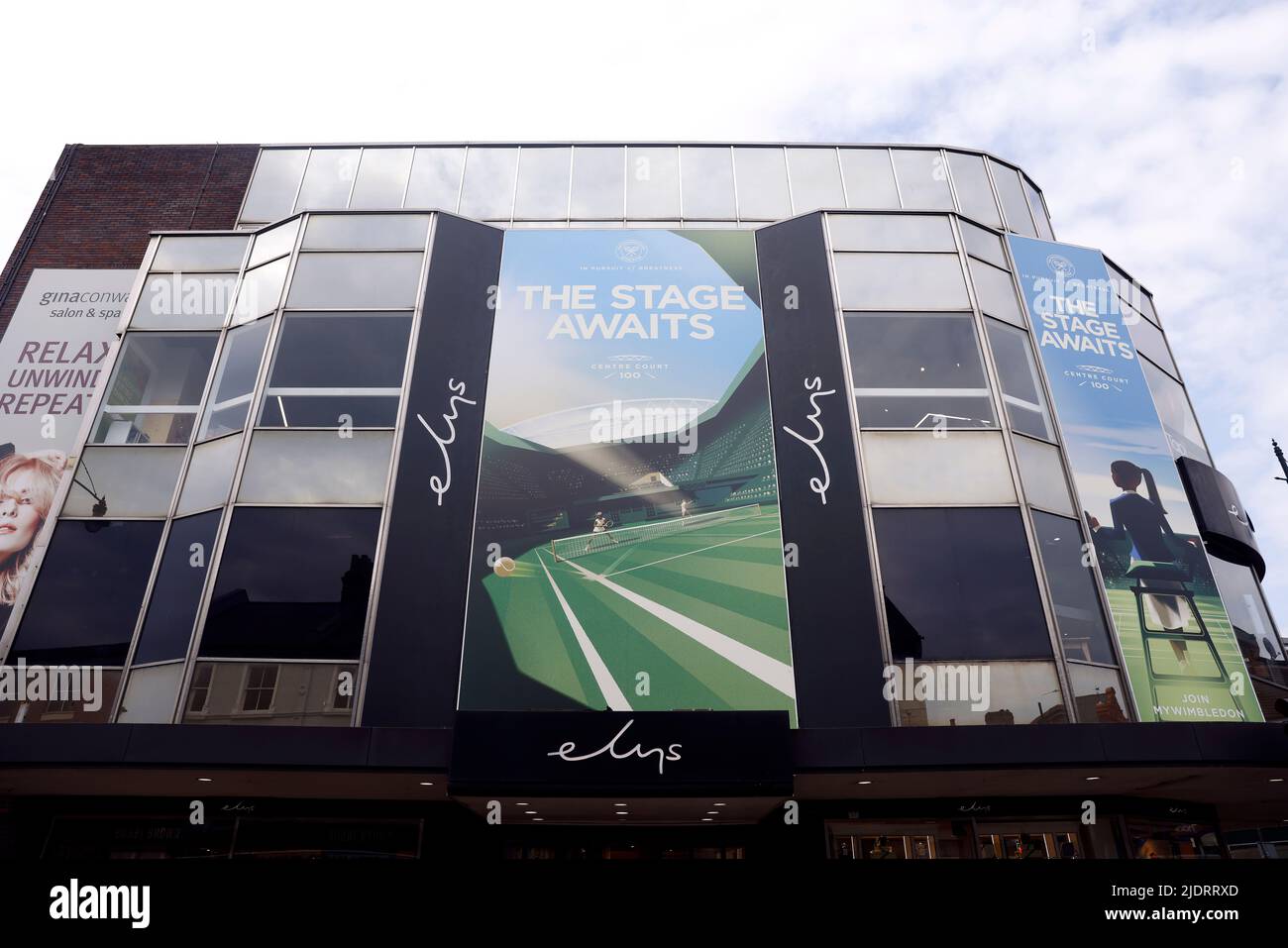 Wimbledon advertising outside Elys Wimbledon department store ahead of