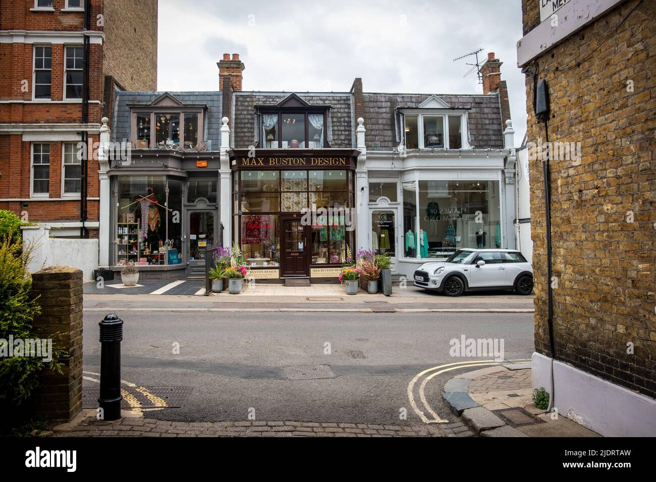 London- May 2022: Row of independent shops on Richmond Hill Stock Photo