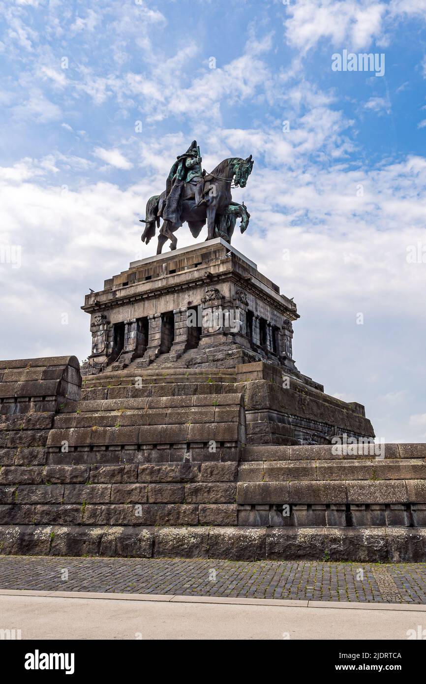 Koblenz, Rhineland-Palatinate, Germany - 20 May 2022: Kaiser Wilhelm Monument at Deutsches Eck, Germany. Stock Photo