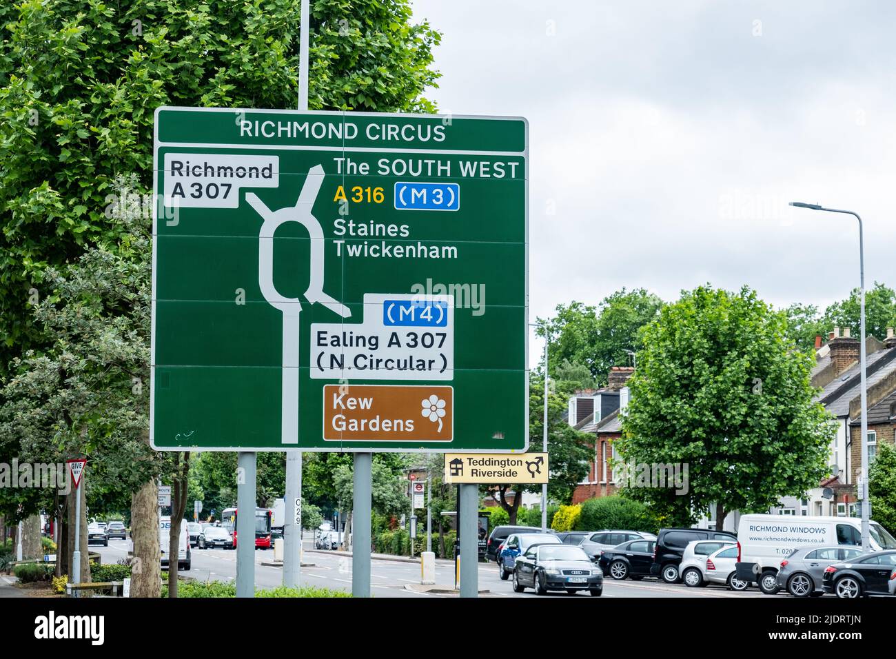 London- May 2022: Road sign in Richmond with local directions and landmarks, south west London Stock Photo