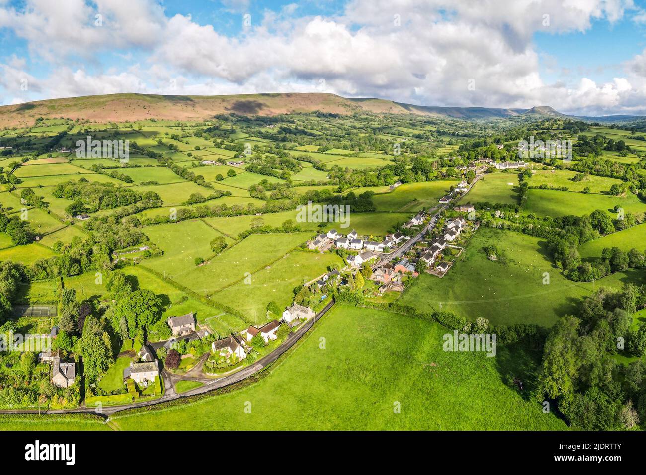 Aerial view of Longtown, an English village in Herefordshire on the