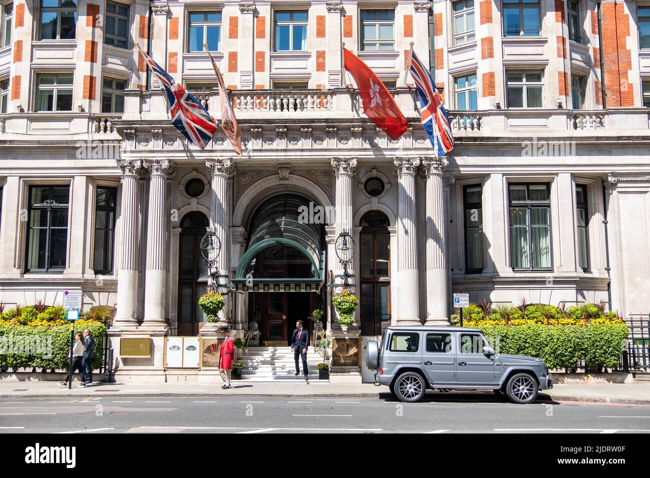 London- May 2022: Mandarin Oriental Hyde Park luxury hotel in Knightsbridge Stock Photo
