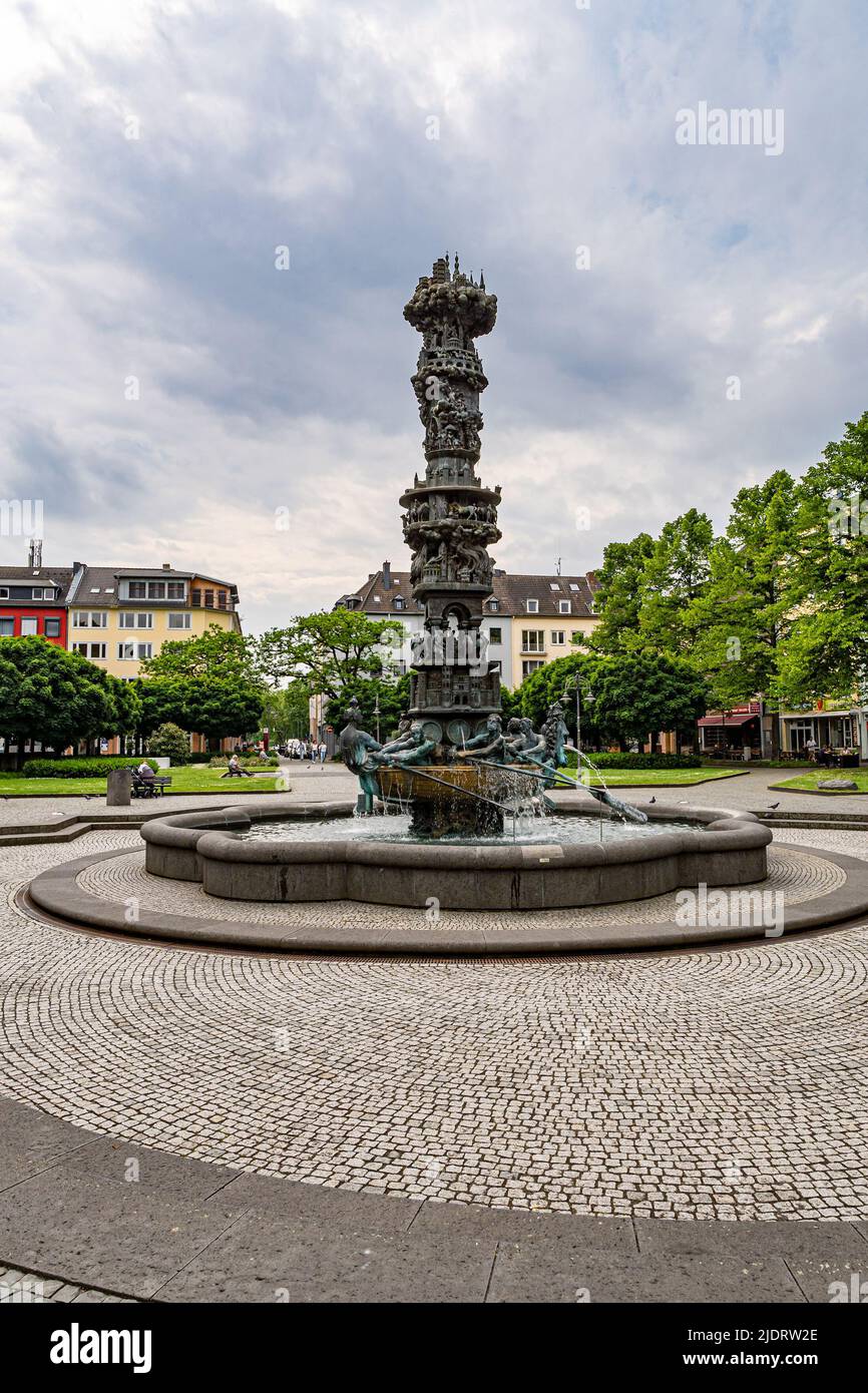 Koblenz, Rhineland-Palatinate, Germany - 20 May 2022: The history column forms the main part of the fountain on the Görresplatz. Stock Photo