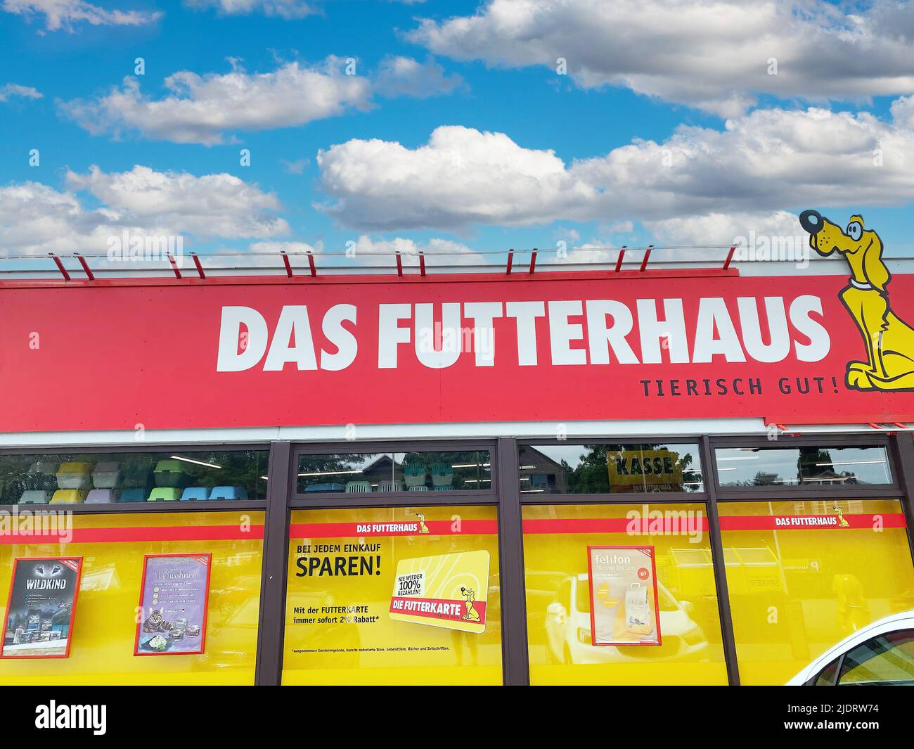 Erkelenz, Germany - Juin 9. 2022: View on front store facade with german pet shop logo lettering das Futterhaus Stock Photo