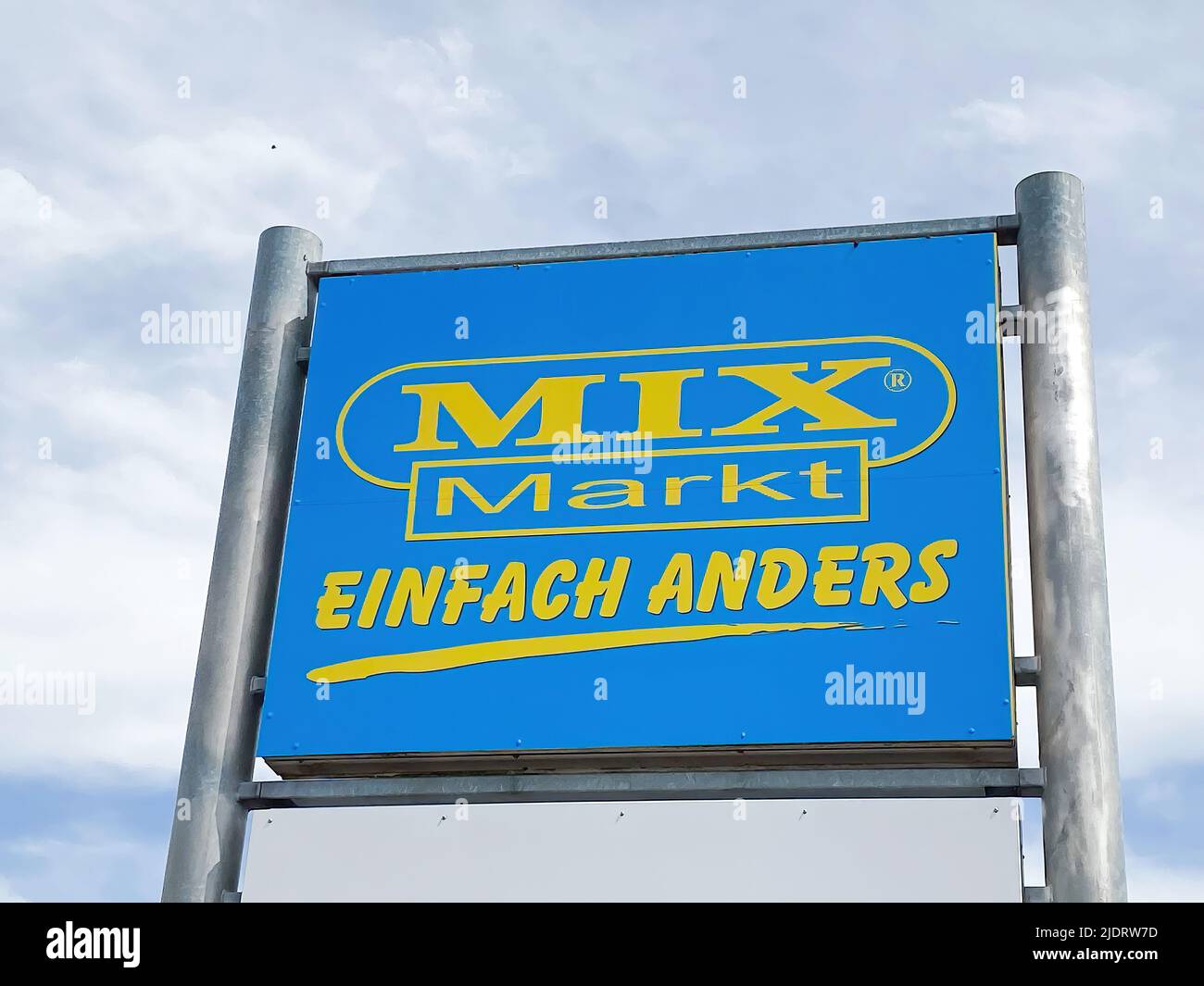 Erkelenz, Germany - Juin 9. 2022: Closeup of sign with logo lettering of supermarket chain Mix Markt Stock Photo