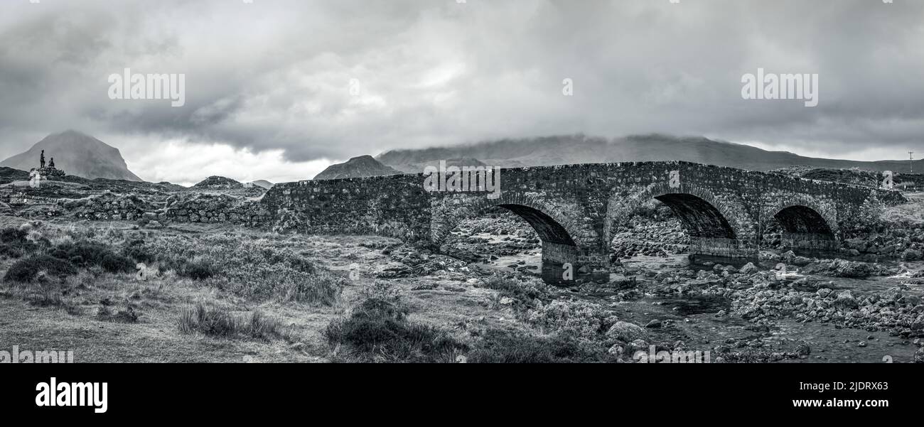 Panorama of Sligachan Old Bridge, Isle of Skye, Highlands, Scotland, UK Stock Photo