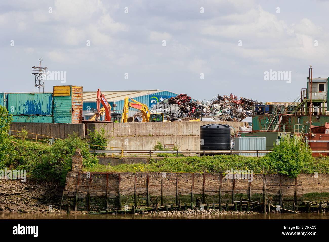 Blaydon UK 17th May 2022 Scrapyard. Machinery processing piles of