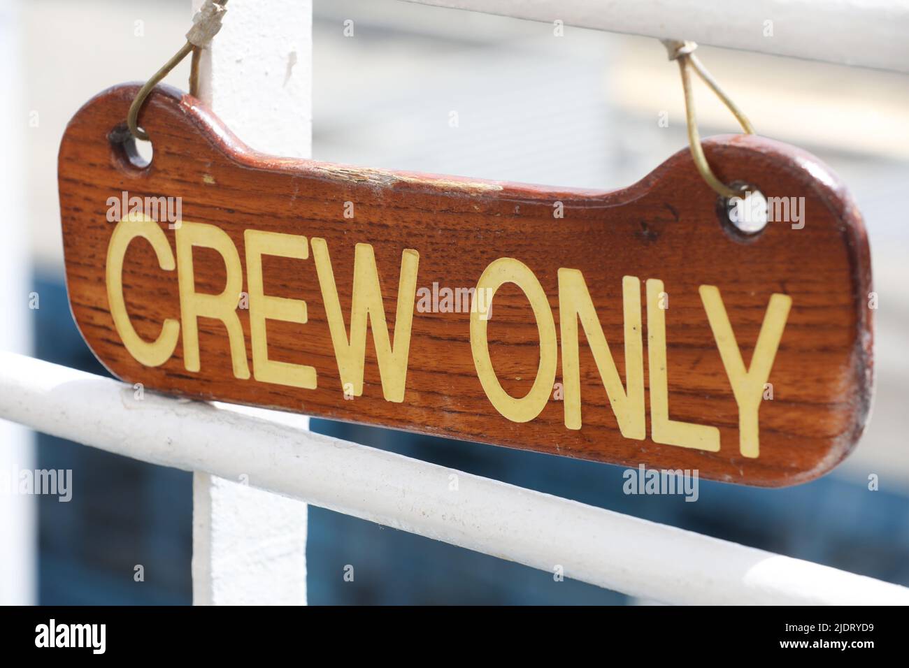 A restricted area on a cruise ship with a Crew Only sign posted Stock Photo