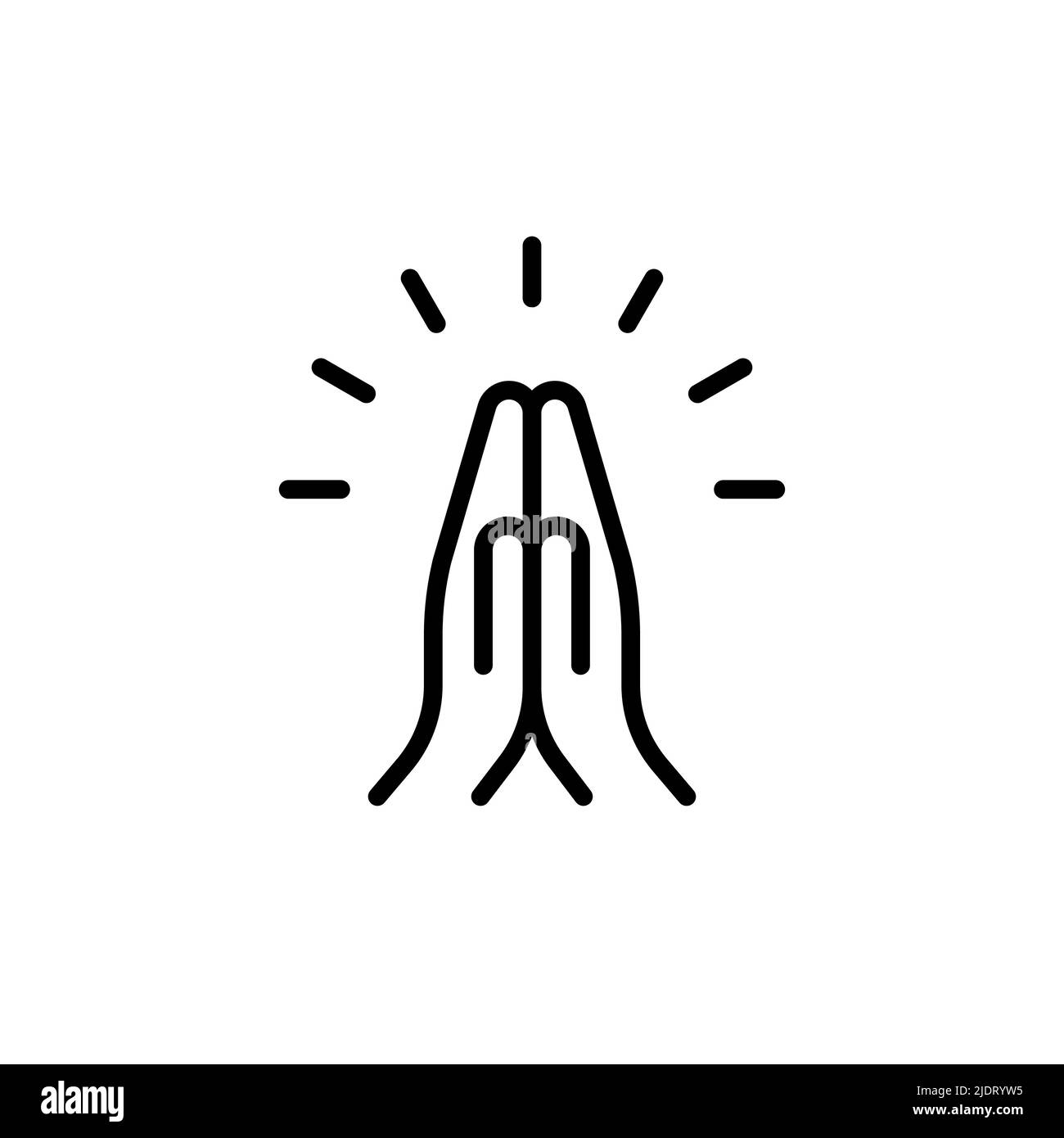 Praying hands icon. Black outline. Concept of gratitude, welcome, prayer. Vector illustration, flat design Stock Vector