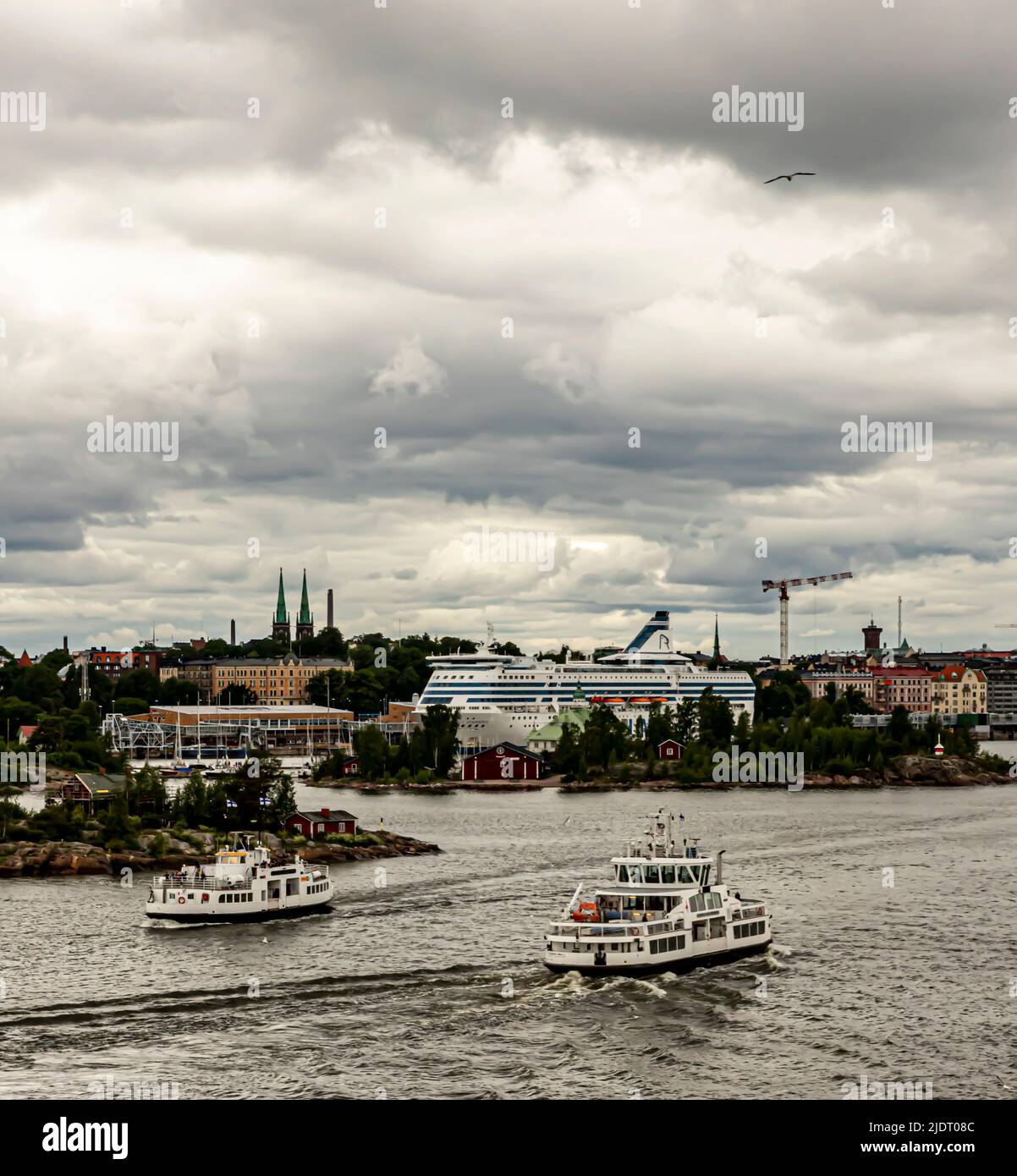 View of the South Harbour of Helsinki, Finland. Ferries in the foreground. Stock Photo