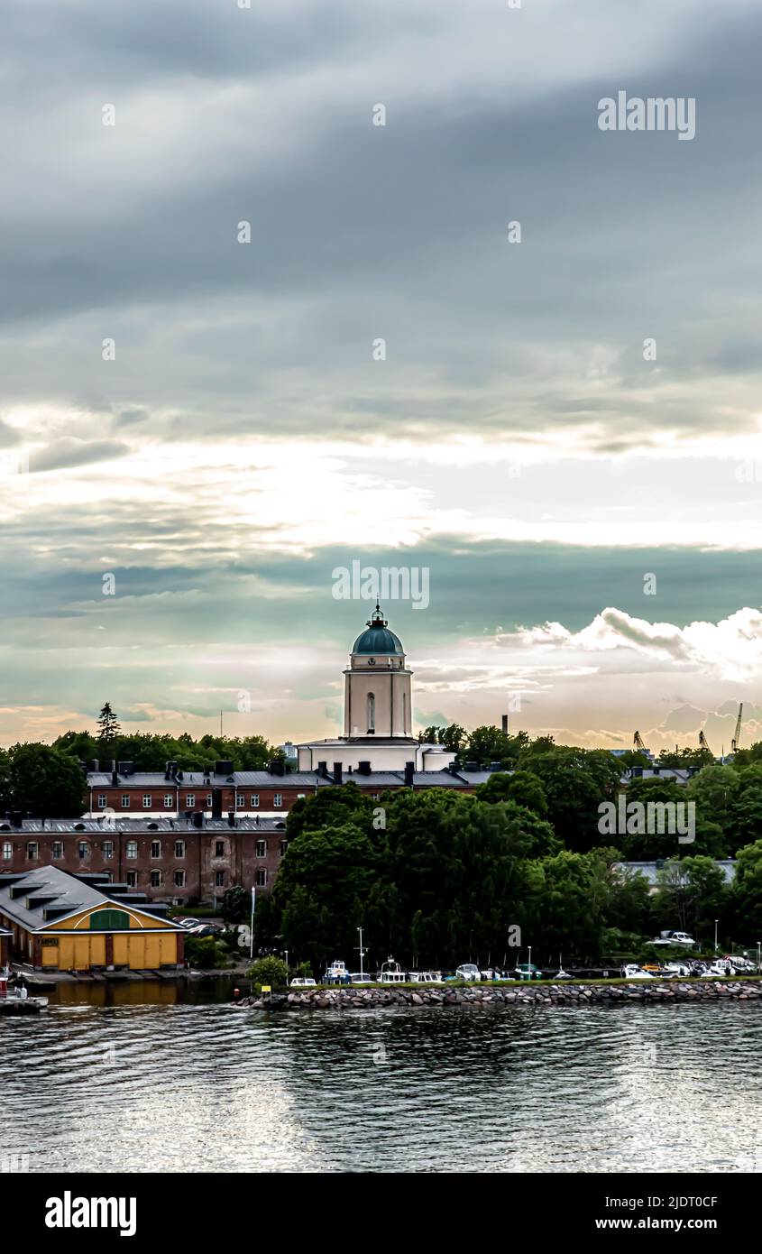 View of the Suomenlinna sea fortress on a summer evening. Room for text. Stock Photo