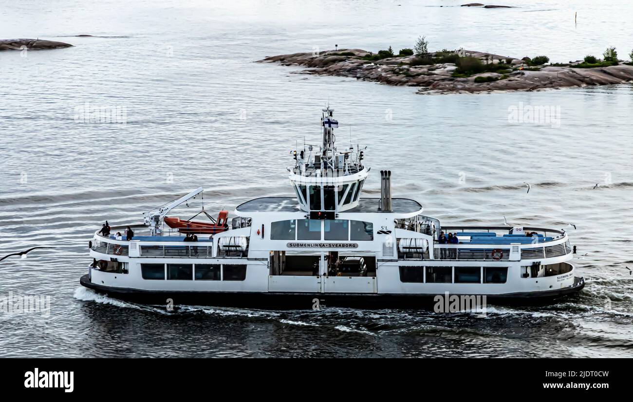 The m/s Suomenlinna II ferry on its way from the Market Square to Suomenlinna on a summer evening. Stock Photo