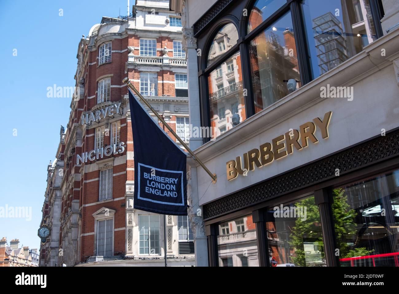 London- May 2022: Burberry store in Knightsbridge, a high end British fashion brand Stock Photo