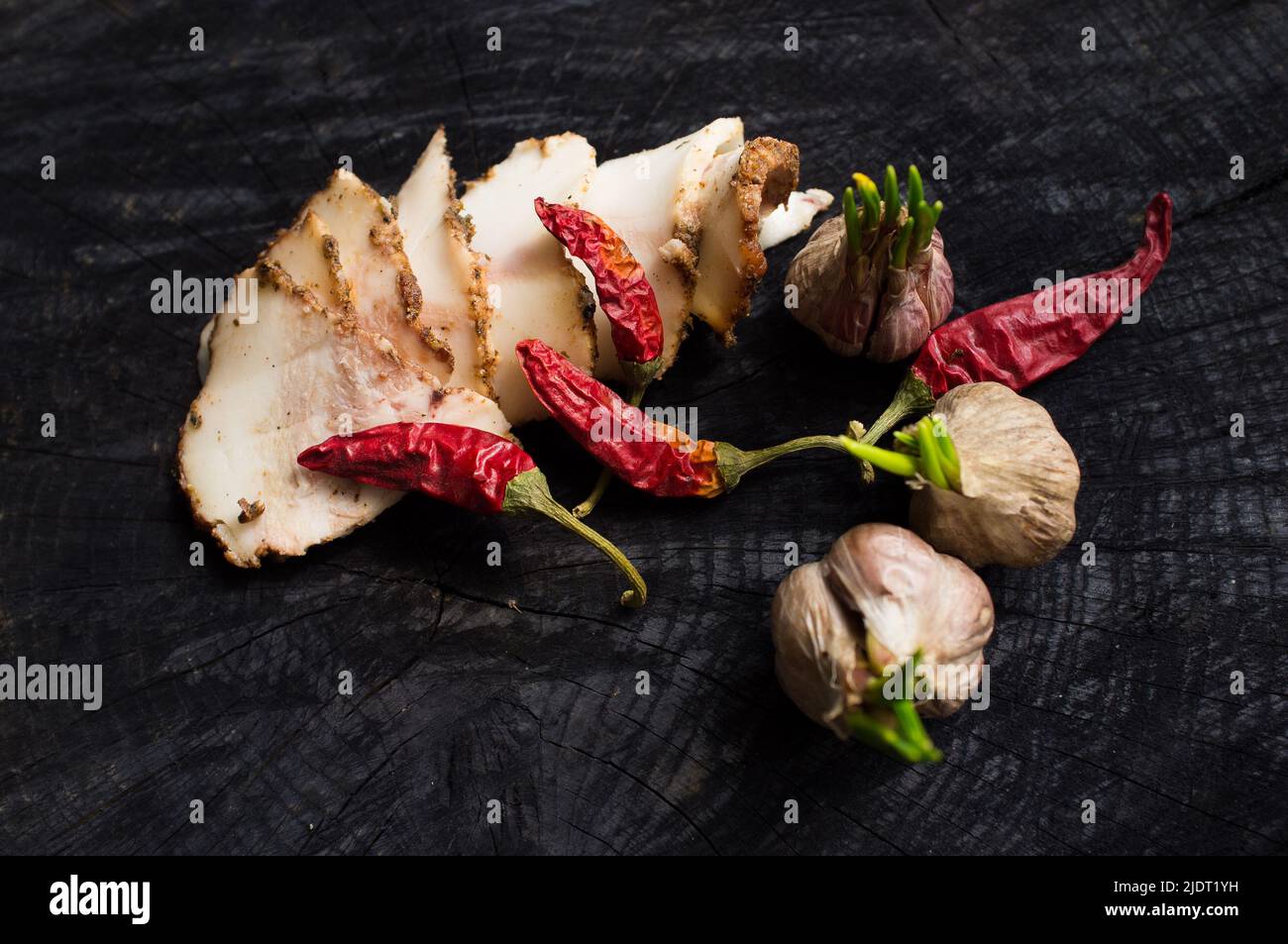 Salo with spices,garlic and red pepper Stock Photo