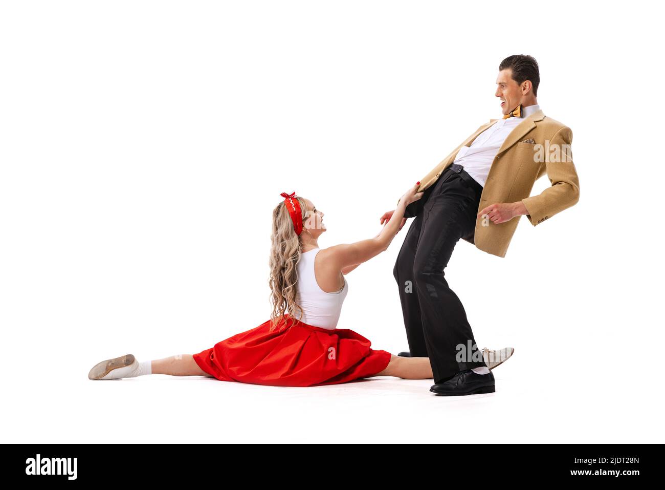 Isolated cute couple dancer characters dancing to salsa music