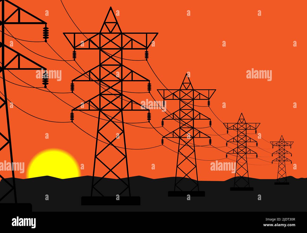 High voltage power line towers . Electric transmission. Vector. Stock Vector