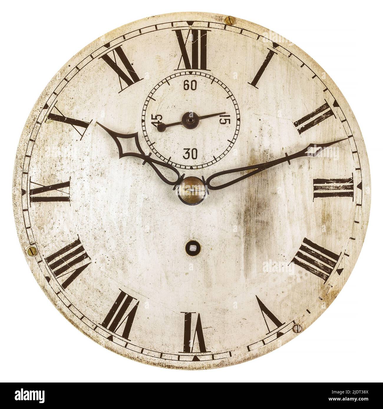 Sepia toned image of an old clock face isolated on a white background Stock Photo